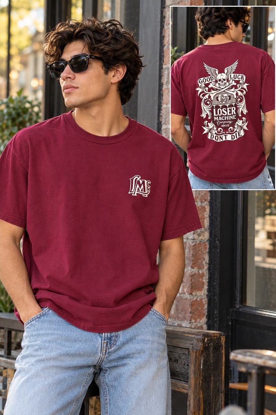 Loser Machine Company Good Luck Don’t Die Skull Graphic Tee L